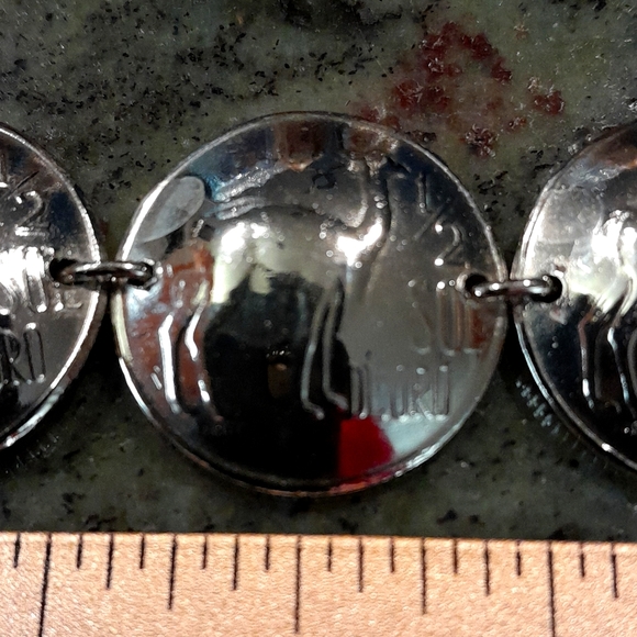 Peru Coin Bracelet, Llama theme, 1/2 sol de oro coins (7 total) - Picture 3 of 8